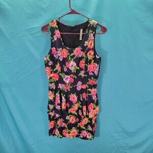 Famosa Floral Sleeveless Dress Size M Black & Multicolor Polyester